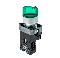 Переключатель с подсветкой, с фиксацией, 220V AC/DC, зеленый, 2 положения, 1NO
