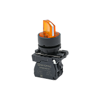 Переключатель  на 3 положения с фиксацией и подсветкой, желтый, 1NO, 220V AC/DC, IP65, пластик