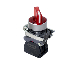 Переключатель  на 2 положения с фиксацией и подсветкой, красный, 1NС, 220V AC/DC, IP65, металл