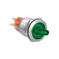 Переключатель с подсветкой, с фиксацией, 24V AC/DC, зеленый, 2 положения, 1NO+1NC, IP67, нержавеющая сталь